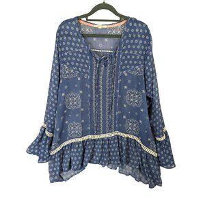 Hint of Mint Women Top Plus Size 18W Blue Sheer Paisley  Bohemian Flowy Romantic